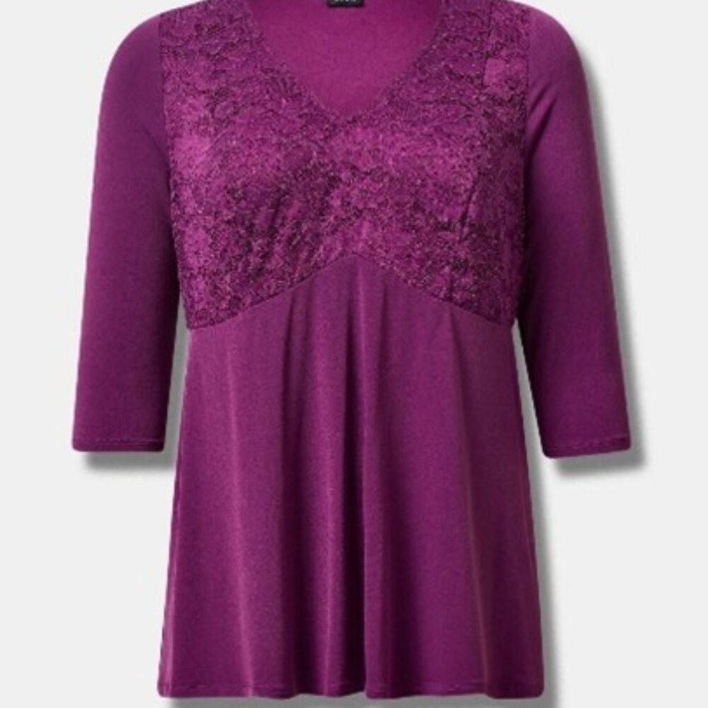 Studio Knit Lace V-Neck Babydoll Top